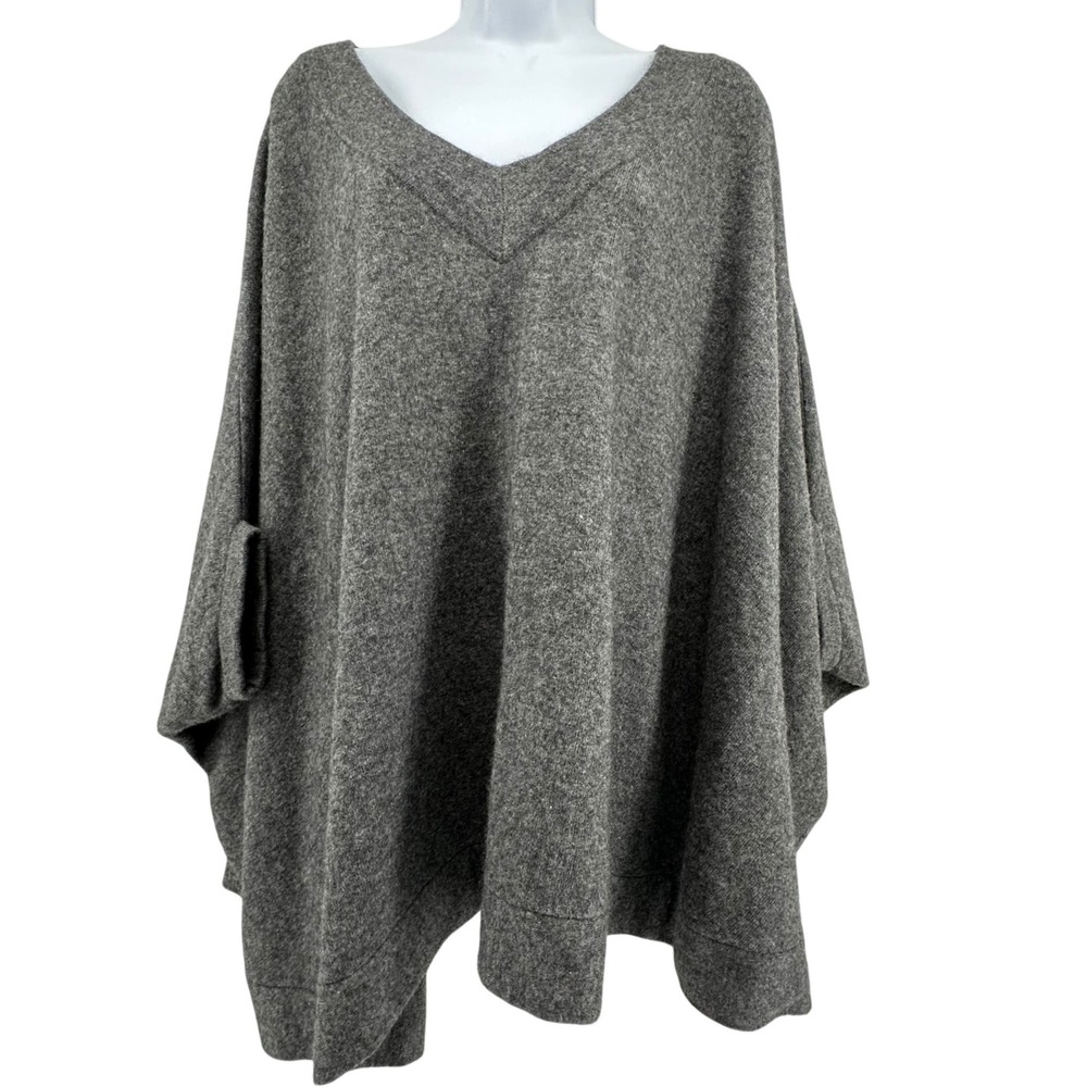 Soft Surroundings Poncho Cashmere Wool Sweater Womens S/M Gray V-Neck‎ Luxury